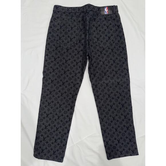 Louis Vuitton NBA Monogram Logo Gris Chine Grey Black Regular Denim Jeans 34 - Picture 9 of 16